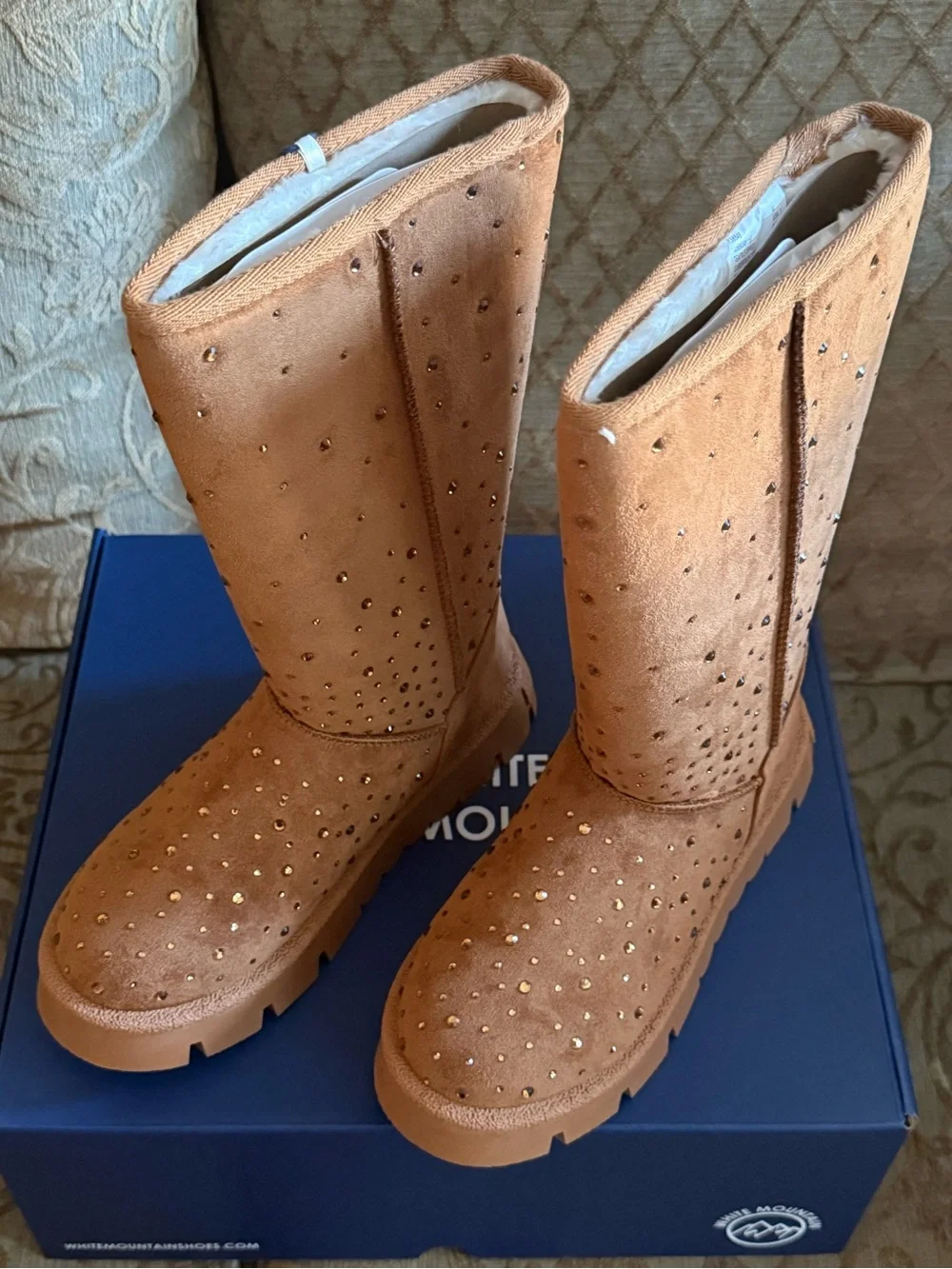 White Mountain Tan Suede Studded Mid-Calf Winter Boots